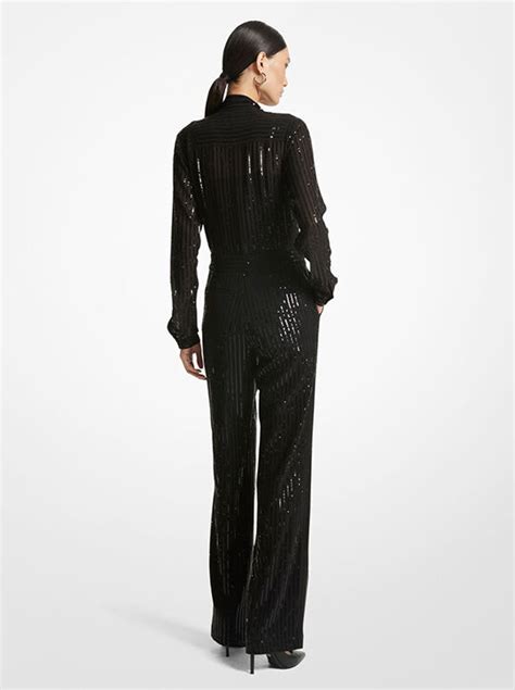 Pinstripe Sequined Georgette Jumpsuit 